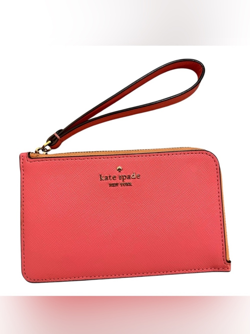Kate Spade New York Saffiano Leather Zip Wristlet Two-Tone Coral & Orange EUC